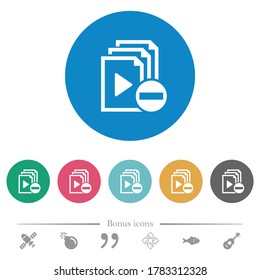 Remove item from playlist flat white icons on round color backgrounds. 6 bonus icons included.