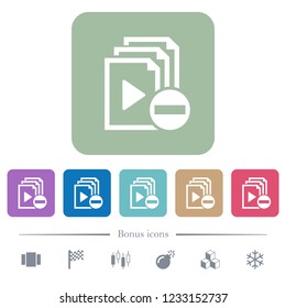Remove item from playlist white flat icons on color rounded square backgrounds. 6 bonus icons included