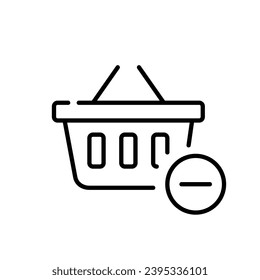 Remove item from shopping cart. Basket and minus symbol. Pixel perfect, editable stroke