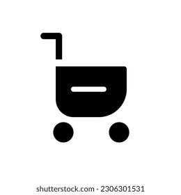 Remove item from shopping cart black glyph ui icon. Delete purchase. E commerce. User interface design. Silhouette symbol on white space. Solid pictogram for web, mobile. Isolated vector illustration