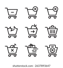 Remove Items from Cart Icons Set. Set of E-commerce Shopping Cart Icons

