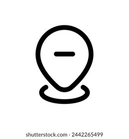 Icono de Eliminar ubicación en estilo de esquema de moda aislado sobre fondo blanco. Eliminar símbolo de silueta de ubicación para el diseño de su sitio web, logotipo, aplicación, UI. Ilustración vectorial, EPS10.