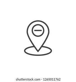 Remove Location pin outline icon. linear style sign for mobile concept and web design. Map marker minus simple line vector icon. Symbol, logo illustration. Pixel perfect vector graphics