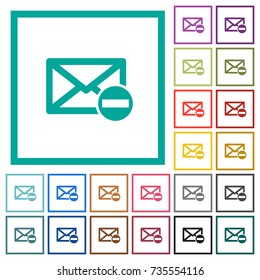 Remove mail flat color icons with quadrant frames on white background