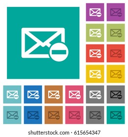 Remove mail multi colored flat icons on plain square backgrounds. Included white and darker icon variations for hover or active effects.