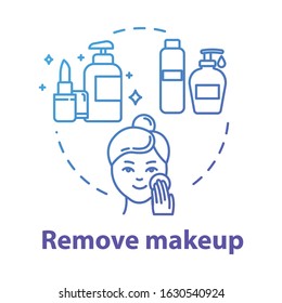 Remove makeup, face skin cleansing, hygienic procedure concept icon. Skin washing and purification idea thin line illustration. Vector isolated outline RGB color drawing. Editable stroke