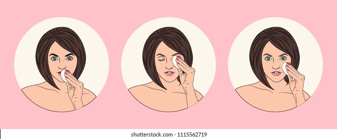 Remove makeup. Set of icons. Vector illustration