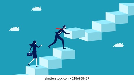 Remove Obstacles. Businessman Repairs A Broken Staircase. Business Concept Vector