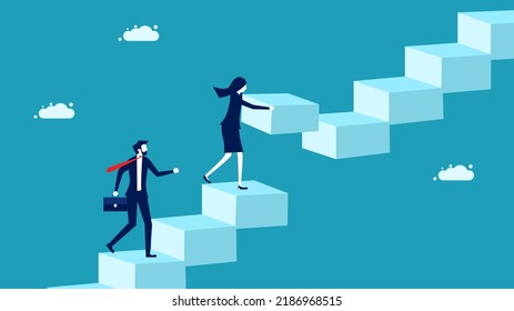 Remove Obstacles. Businesswoman Repairs A Broken Staircase. Business Concept Vector