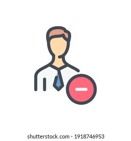 Remove person from group and Delete contact color line icon. Business person with minus vector outline colorful sign.