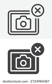 Quitar el conjunto de iconos de fotos en un estilo diferente. Icono de línea, contorno y Vector sólido con trazo editable. Borrar signo de Imagen y símbolo para el icono de Galería.