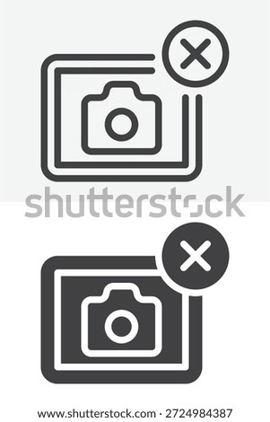 Remove photo icon set in different style. Line, outline and solid vector icon with editable stroke. Delete image sign and symbol for gallery icon.