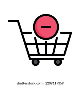 Icono de eliminación del producto. Diseño de esquema relleno. Compras en línea. Eliminar de la canasta. Comercio minorista. Para presentación, diseño gráfico, aplicación móvil. Ilustración vectorial.