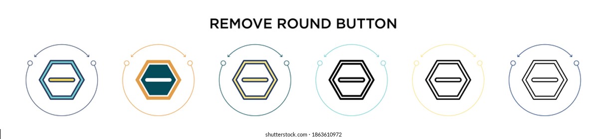 Remove round button icon in filled, thin line, outline and stroke style. Vector illustration of two colored and black remove round button vector icons designs can be used for mobile, ui, web