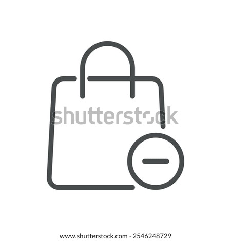 Remove from Shopping Bag Icon with Minus Symbol, Simple Line Design for Cart Reduction, Minimalist Retail and Purchase Vector Illustration