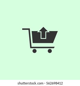 Remove Shopping Cart icon flat. Grey vector symbol on green background