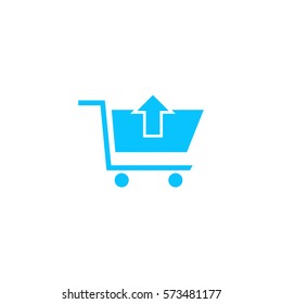 Remove Shopping Cart icon flat. Blue pictogram on white background. Vector illustration symbol