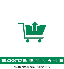 Remove Shopping Cart icon flat. Green pictogram on white background. Vector illustration symbol and bonus button