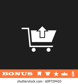 Remove Shopping Cart icon flat. White pictogram on black background. Vector illustration symbol and bonus button tooth, vase, star, mirror, bottle