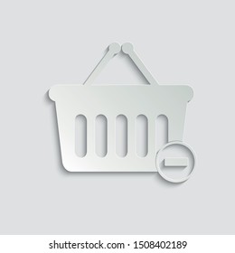  Remove from Shopping cart icon.  Supermarket cart symbol. Online shop icon. paper icon  with shadow  