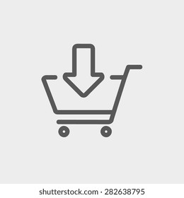 Eliminar de la línea delgada del icono del carrito de la compra para el diseño web y móvil, minimalista moderno y plano. Icono vector de gris oscuro sobre fondo gris claro.