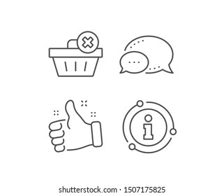 Remove Shopping cart line icon. Chat bubble, info sign elements. Online buying sign. Supermarket basket symbol. Linear delete order outline icon. Information bubble. Vector