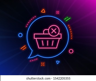 Remove Shopping cart line icon. Neon laser lights. Online buying sign. Supermarket basket symbol. Glow laser speech bubble. Neon lights chat bubble. Banner badge with delete purchase icon. Vector