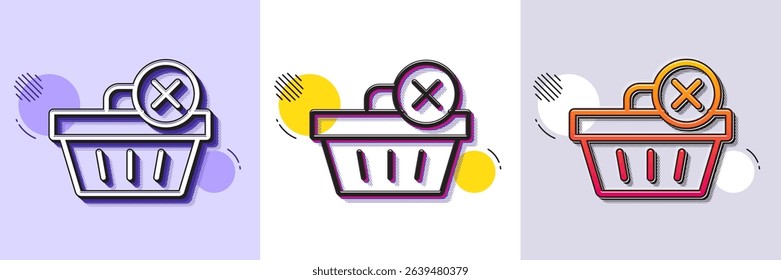 Remove Shopping cart line icon. Halftone dotted pattern. Gradient icon with grain shadow. Online buying sign. Supermarket basket symbol. Line delete purchase icon. Various designs. Vector