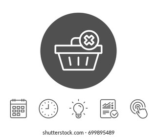 Remove Shopping cart line icon. Online buying sign. Supermarket basket symbol. Report, Clock and Calendar line signs. Light bulb and Click icons. Editable stroke. Vector