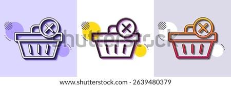 Remove Shopping cart line icon. Halftone dotted pattern. Gradient icon with grain shadow. Online buying sign. Supermarket basket symbol. Line delete purchase icon. Various designs. Vector