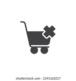 Remove shopping cart vector icon. filled flat sign for mobile concept and web design. Purchase cancel glyph icon. Symbol, logo illustration. Vector graphics
