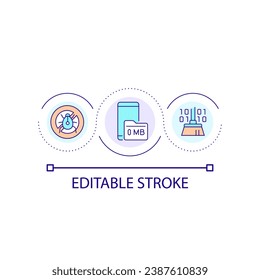Remove smartphone viruses loop concept icon. Antivirus software. Delete malware. Factory reset abstract idea thin line illustration. Isolated outline drawing. Editable stroke. Arial font used