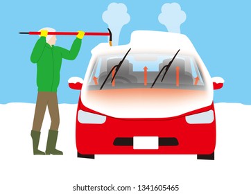 Remove the snow accumulated in the car
