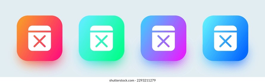 Remove solid icon in square gradient colors. Delete signs vector illustration.