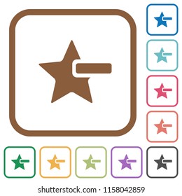 Remove star simple icons in color rounded square frames on white background