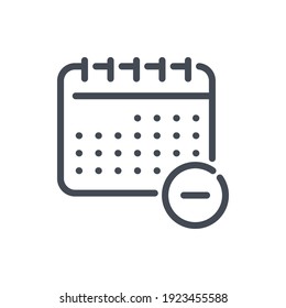 Remove from Timetable line icon. Calendar with minus vector outline sign.