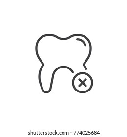 Remove tooth line icon, outline vector sign, linear style pictogram isolated on white. Symbol, logo illustration. Editable stroke