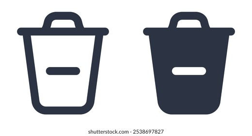 Remove from Trash Bin or Trash Bin with Minus simple icons set designed in filled, outline, line and stroke style