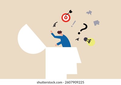 Remove trash and negative thoughts emotions from mind conceptual illustration