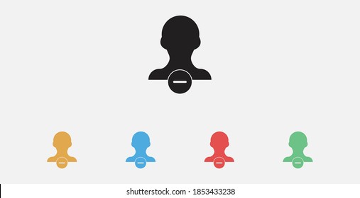 Remove user icon. Delete member icon. Delete user. Filled vector icon. Set of colorful flat design icons