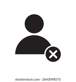  remove user icon. Profile with "X" mark, representing user removal or access denial.