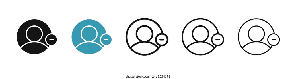 Remove user icon set. delete account button icon. cancel social media user profile sign. wrong person symbol suitable for UI designs.