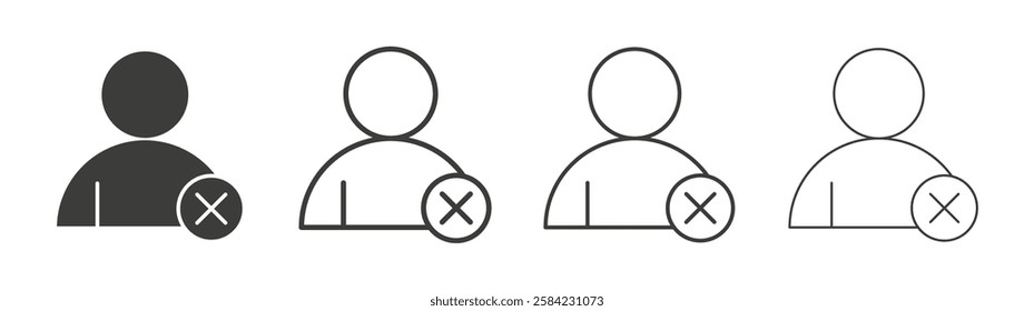 Remove user icons set. Liner outlined and flat black color