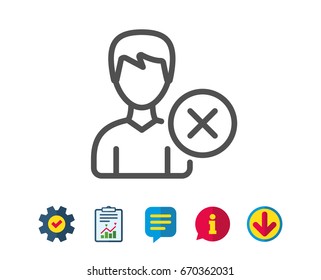 Remove User line icon. Profile Avatar sign. Male Person silhouette symbol. Report, Service and Information line signs. Download, Speech bubble icons. Editable stroke. Vector