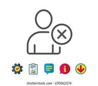 Remove User line icon. Profile Avatar sign. Person silhouette symbol. Report, Service and Information line signs. Download, Speech bubble icons. Editable stroke. Vector