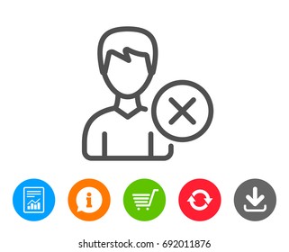 Remove User line icon. Profile Avatar sign. Male Person silhouette symbol. Report, Information and Refresh line signs. Shopping cart and Download icons. Editable stroke. Vector