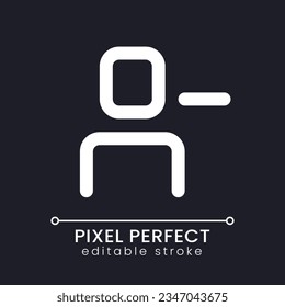 Remove user pixel perfect white linear ui icon for dark theme. Unfriend and ban online. Vector line pictogram. Isolated user interface symbol for night mode. Editable stroke. Poppins font used