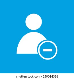 Remove user web white icon isolated on a blue background. Vector symbol