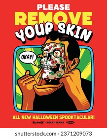 Remove your skin. Spooky Horror Cartoon Creature Character Illustration.