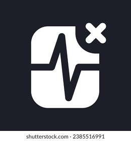 Removed pulse animation white pixel perfect solid ui icon. Delete heartbeat effect from footage. Silhouette symbol for dark mode. Glyph pictogram on black space for web, mobile. Vector isolated image